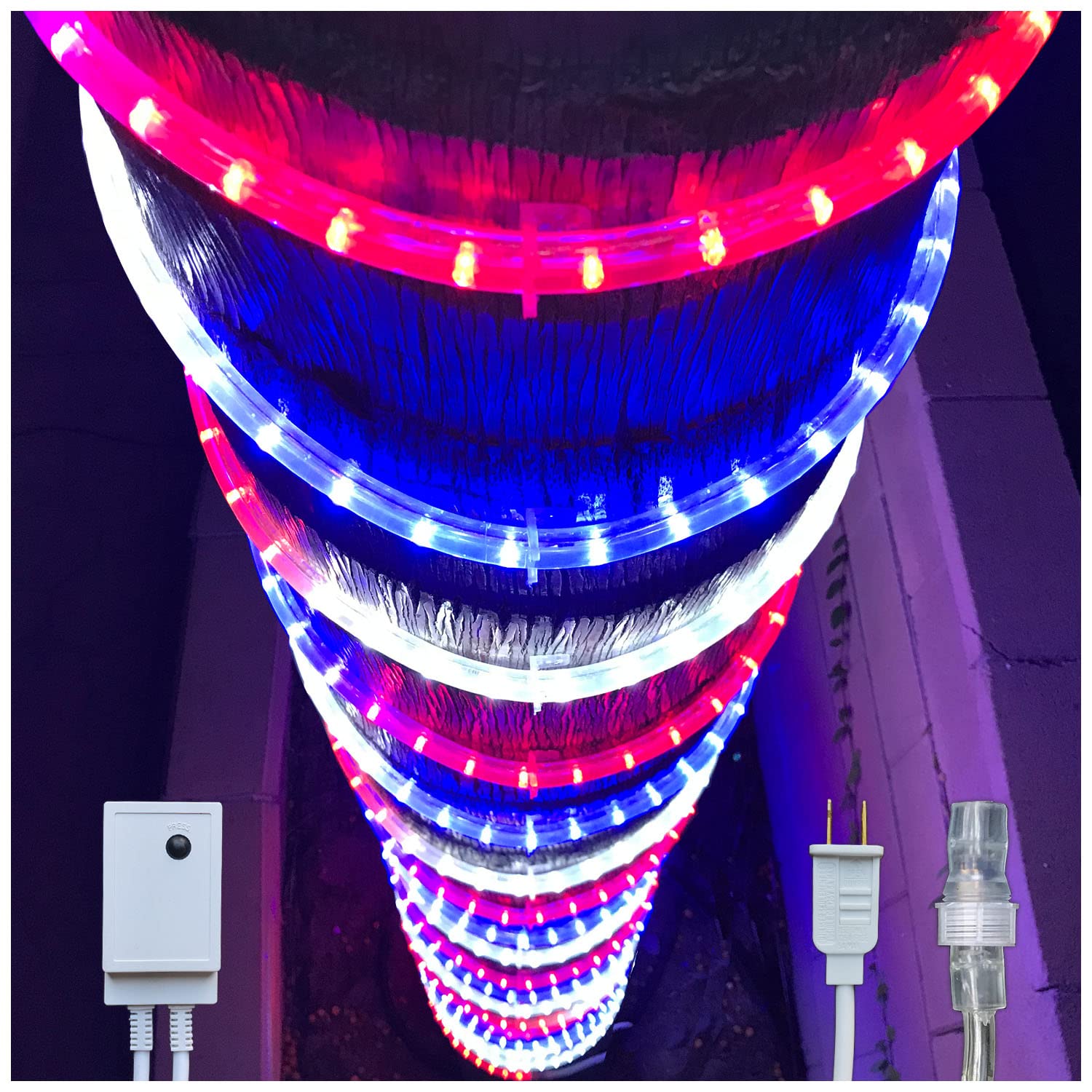 Photo 1 of Russell Decor 50ft Red White Blue LED Rope Lights with Patriotic Lights with 4-Level Dimmable Controller Outdoor for Patriotic 4th of July Memorial Day Decor Patio Deck Flexible Lights