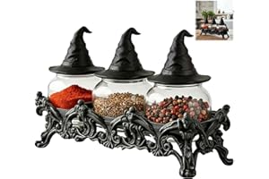 Witchy Frog Apothecary Spice Jars,Unique Witch Spice Jars,Handcrafted Vintage Class Apothecary Jar with Hat Lids,Kitchen Goth