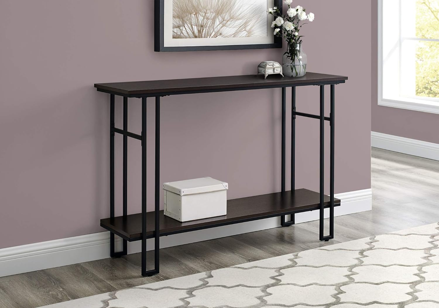 Monarch Specialties I 3577 Entryway Hallway Sofa Accent Table With Storage Shelf For Livingroom Long Narrow Metal Frame Console Table 48 L Dark Taupe Home Furniture Urbytus Com