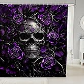 Erosebridal Sugar Skull Shower Curtain,Purple Rose Floral Bathroom Shower Curtain Sets for Teens Adults,Gothic Skeleton Fabric Shower Curtain,Exothic Hippie Waterproof Bathroom Curtains,72