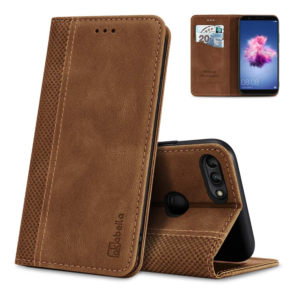 AKABEILA Case for Huawei P Smart 2018 (5.65")Premium Leather Flip Wallet Case with Magnetic Closure Kickstand Card Slots Folio Phone Cover Protective Screen Protector Holster Shell Shockproof