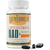 GENOBBELY 800 mg Liposomal NAD+ Supplement with Nicotinamide Riboside 200 mg, Trans-Resveratrol 100 mg - True NAD Supplement for DNA Repair, Healthy Aging, Brain Function - 60-Day Supply
