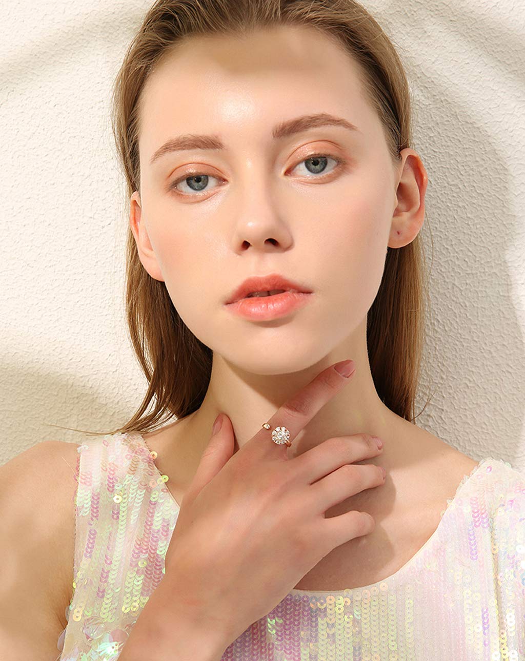 SEWOR Elegant Rotating Rings Adjustable Spinner Diamond Delicate Snowflake Ring for Women Girls, Anti Anxiety,Autism (Rose Gold)