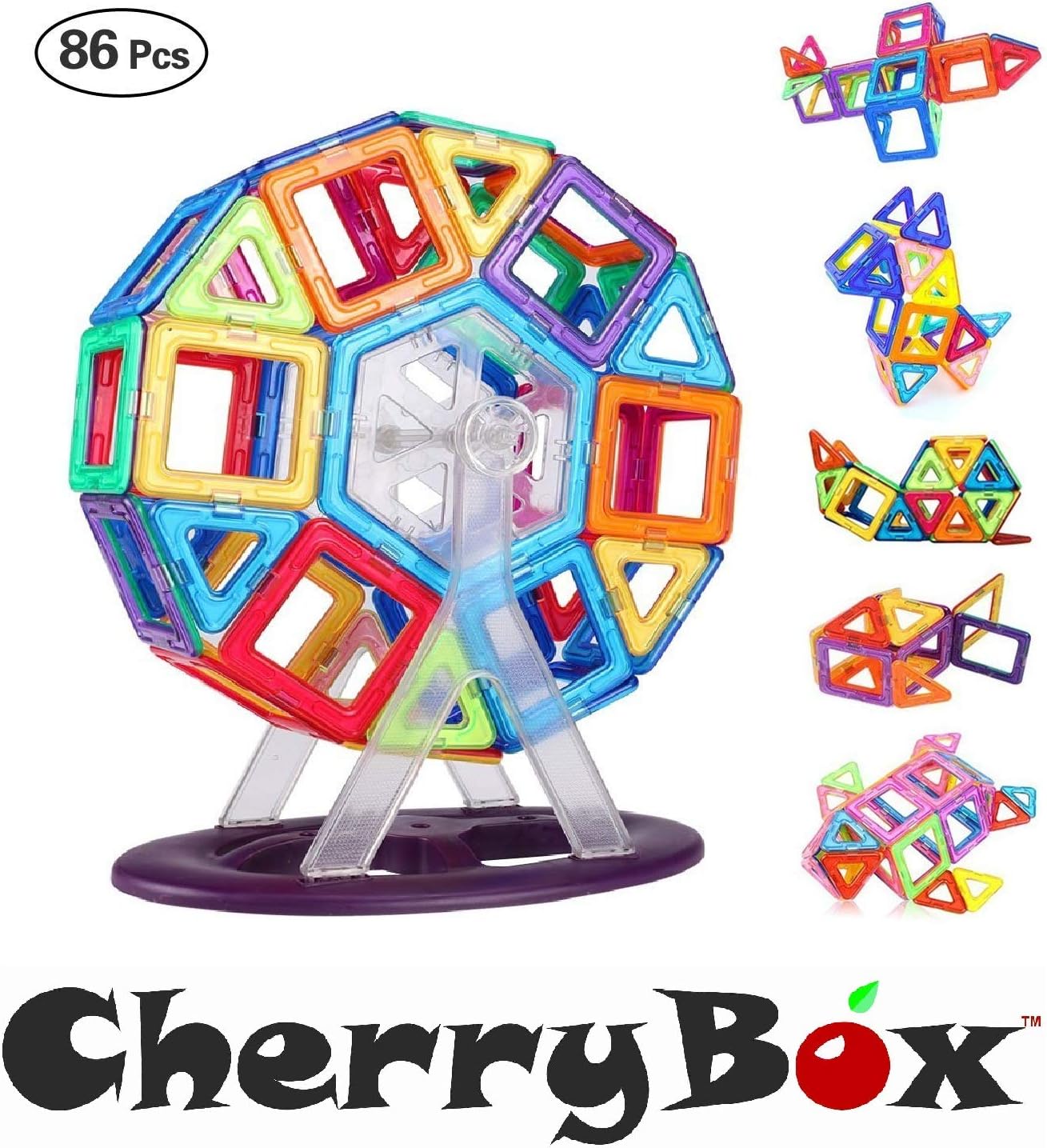 CherryBox 3D Magnetic Building Blocks Set 86 Pieces- Construction Learning Educational Toy for Toddlers/Kids - Multi Color