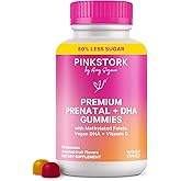 Pink Stork Premium Prenatal Gummy Vitamins with DHA, Folate, and Vitamin D - Multivitamin for Neural Tube and Fetal Brain Development - 60 Vegan Gummies for Morning Sickness Support