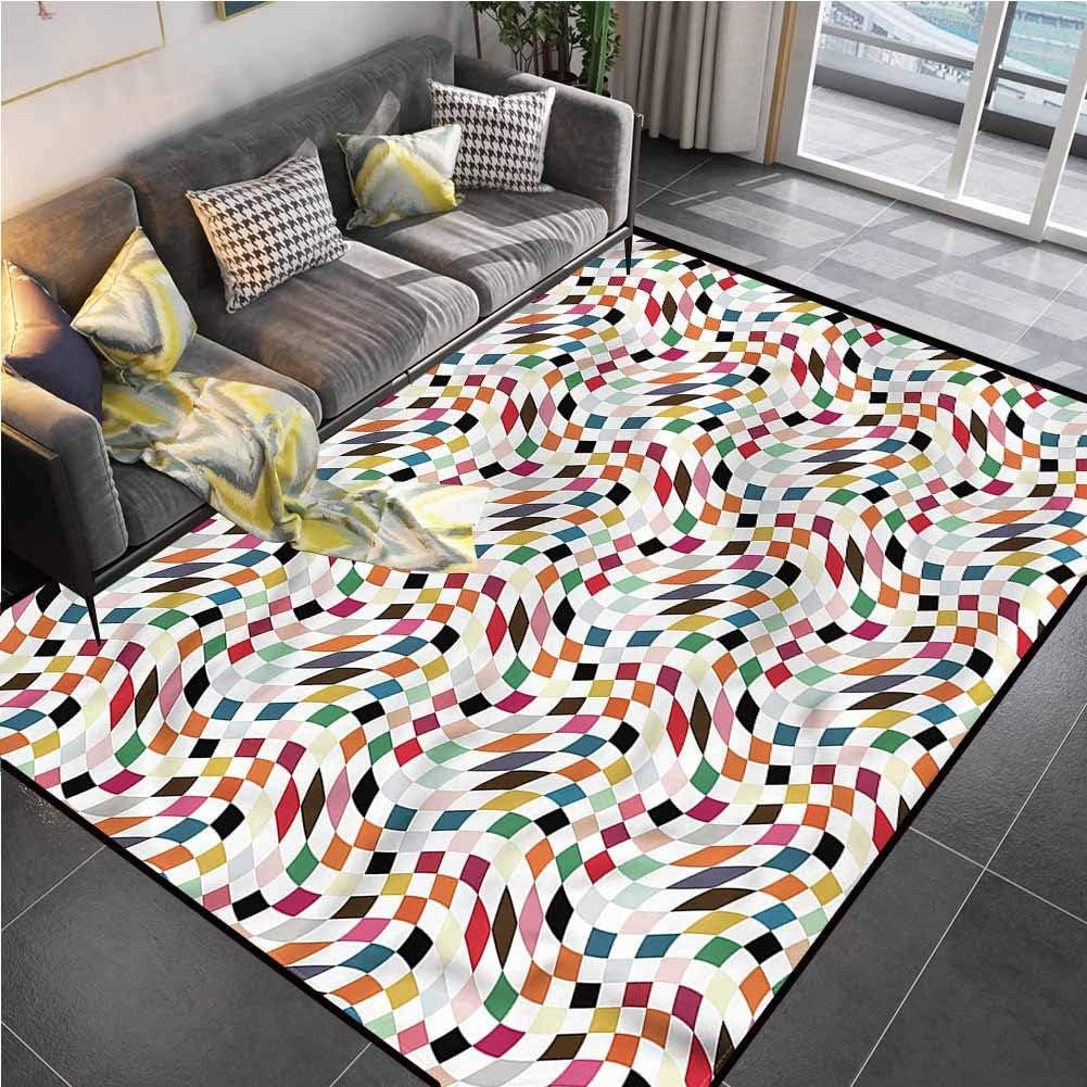 Area Rug Print Large Rug Mat Geometric, Checkered Pattern
