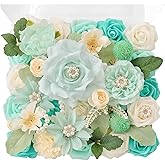 TINGE TIME Artificial Flowers Combo Mix Silk Flowers Teal Green Roses w/stem for DIY Wedding Bridal Bouquets Baby Shower Floral Arrangement Table Centerpieces Home Decorations (TealGreen&Champagne)