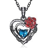 Zeuslia Red Rose Necklace Black Heart Pendant Necklace Sterling Silver December Birthstone Necklaces Topaz Halloween Jewelry Gifts for Women