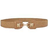 JASGOOD Straw Woven Elastic Waist Belt for Women Stretchy Boho Braided Skinny Dress Belt