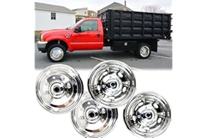 DEEBIOR 4pcs 19.5" Front Rear Polished Stainless Steel Dually Wheel Simulators,Shiny 8 Lug 5 Hand Hole Bolt On Hub Caps,Skins Liners Wheel Covers w/Installation Tools for 1999-2004 Ford F450 F550 Super Duty