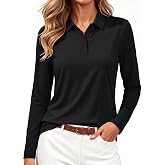 MAGCOMSEN Women's Long Sleeve Polo Shirts UPF 50+ Golf Collared Tops Work | Quick Dry, Moisture Wicking, Sun Protection, 3-Button, Work, Casual, Outdoor, Workout, Athletic, Lightweight, Soft, Uniform
