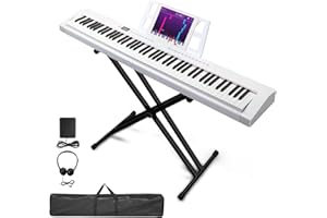 Ktaxon 88 Key Piano Keyboard Semi-Weighted Electric Piano, Portable Keyboard Piano with Stable Piano Stand, Portable Carry Bag, 2 Headphone Jacks, Bluetooth, MIDI, 200 Rhythms and 200 Tones(White)