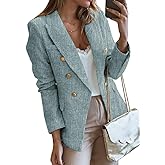 Happy Sailed Womens Tweed Blazers Casual Long Sleeve Double Breasted Open Front Blazer Jackets Work Suits
