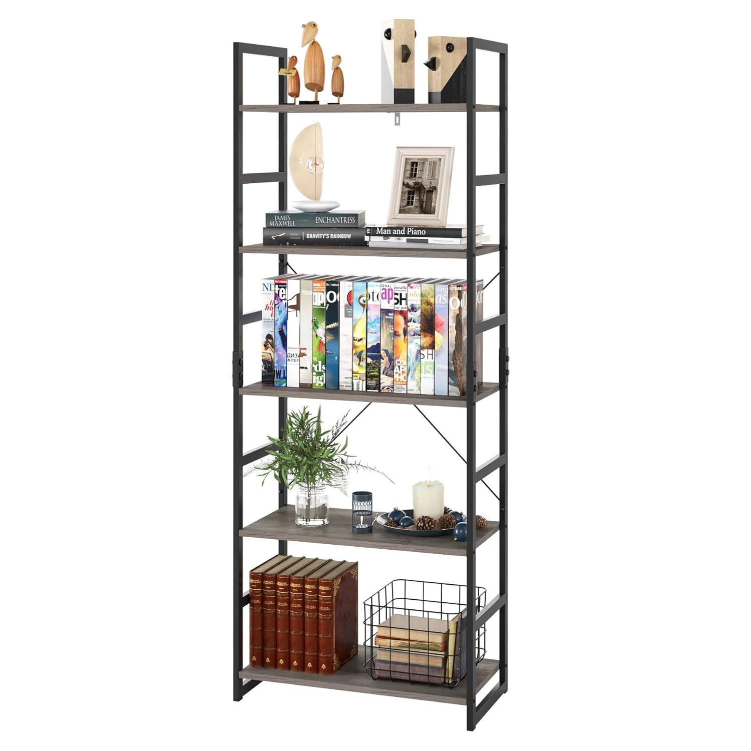 Best Gray Solid Wood Ladder Bookshelf 1