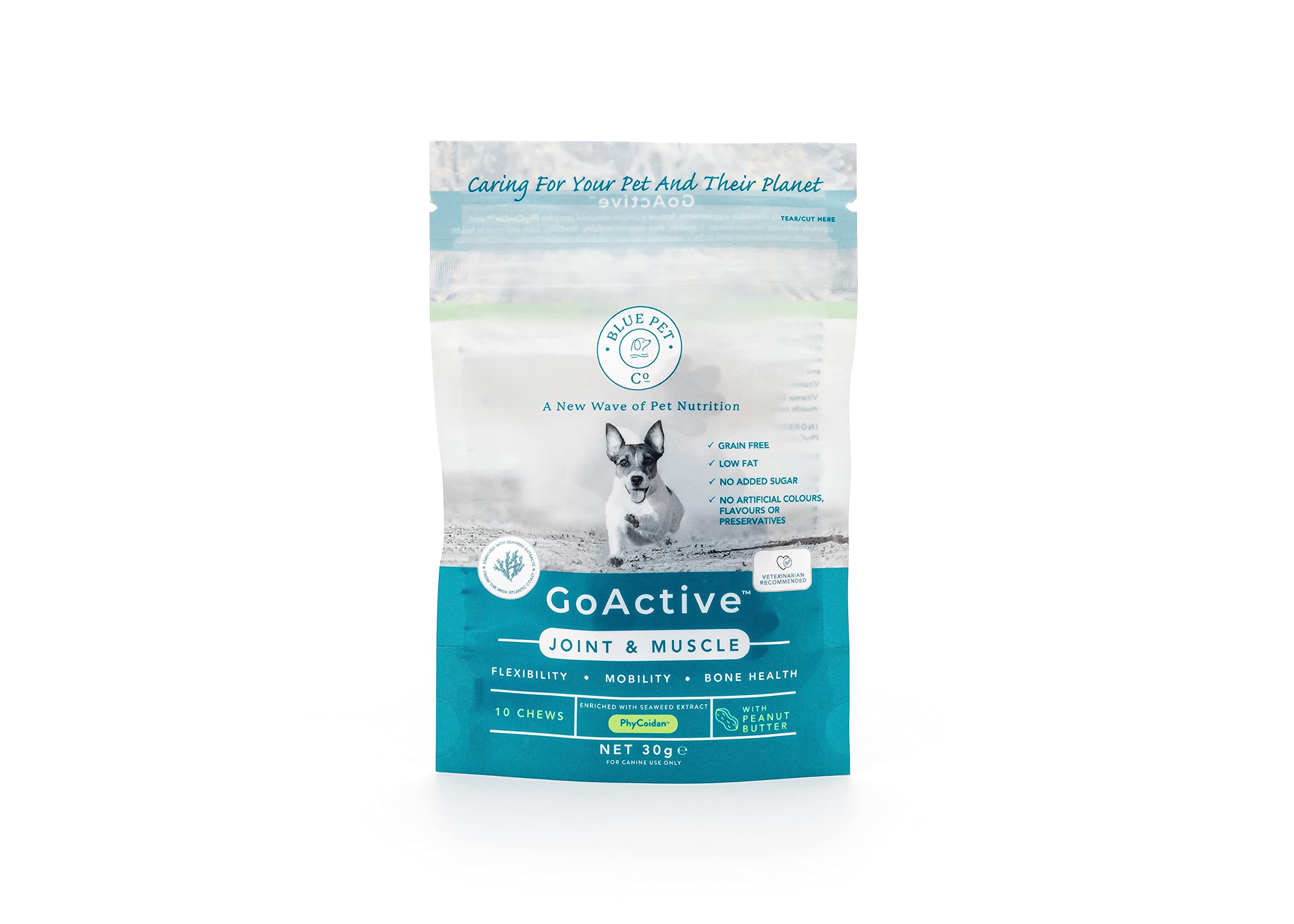 Blue Pet Co - GoActive Joint & Muscle Supplement for Dogs - Promotes Flexibility, Mobility & Bone Health - Enriched with Seaweed Extract PhyCoidan - With Peanut Butter - 10 Chews