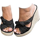 Womens Espadrilles Wedge Sandals Slides Platform Slip on Bow Knot Open Toe Summer Mules Shoes
