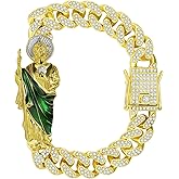 GXLYFG San Judas Tadeo Bracelet Stainless Steel 24k Gold Plated Saint Jude Pendant Catholic Mexican Bracelets For Men 310