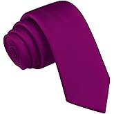 Branduce 2.4"(6cm) Mens Solid Skinny Satin Tie Pure Color Slim Necktie for Business and Wedding