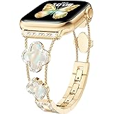 CTYBB Bling Diamond Band Compatible with Apple Watch Bands for Women 40mm 41mm 38mm 42mm Series 11 10 9 8 7 6 5 4 SE 3 2 1, Sparkle Metal Bracelet Wristband, Cute Lucky Clover Dressy iWatch Band,Gold/White
