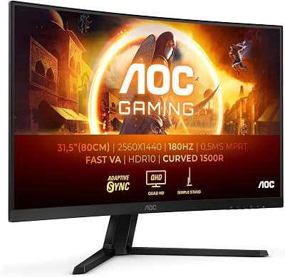 CQ32G4VEAD 32 Zoll Curved, WQHD Gaming Monitor, 180Hz, Fast VA Panel, 1ms GtG, Adaptive Sync, HDR10, FreeSync, (2560x1440 HDMI 2X 2.0 DP 1x 1.4) Schwarz