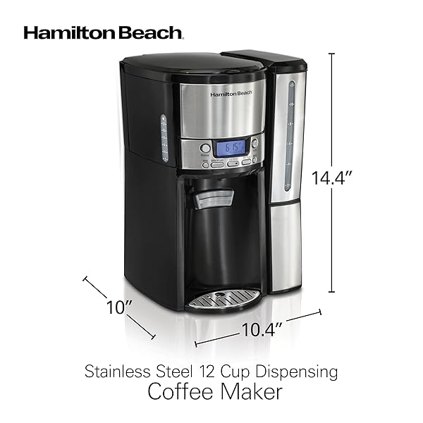 HAMILTON BEACH ONE PRESS PROGRAMMABLE DISPENSING 12 CUP COFFEE MAKER WITH INTERNAL COFFEE POT, STAYS WARM AND FRESH FOR HOURS, 60 OZ. REMOVABLE RESERVOIR, BLACK & STAINLESS STEEL (47950)
