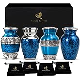 Graceful Small Urns for Human Ashes Keepsake – Elegant Cremation Urn – Tiny Urn Keepsakes – Mini Urns for Ashes for Cherished Memories (Blue, Set of 4)