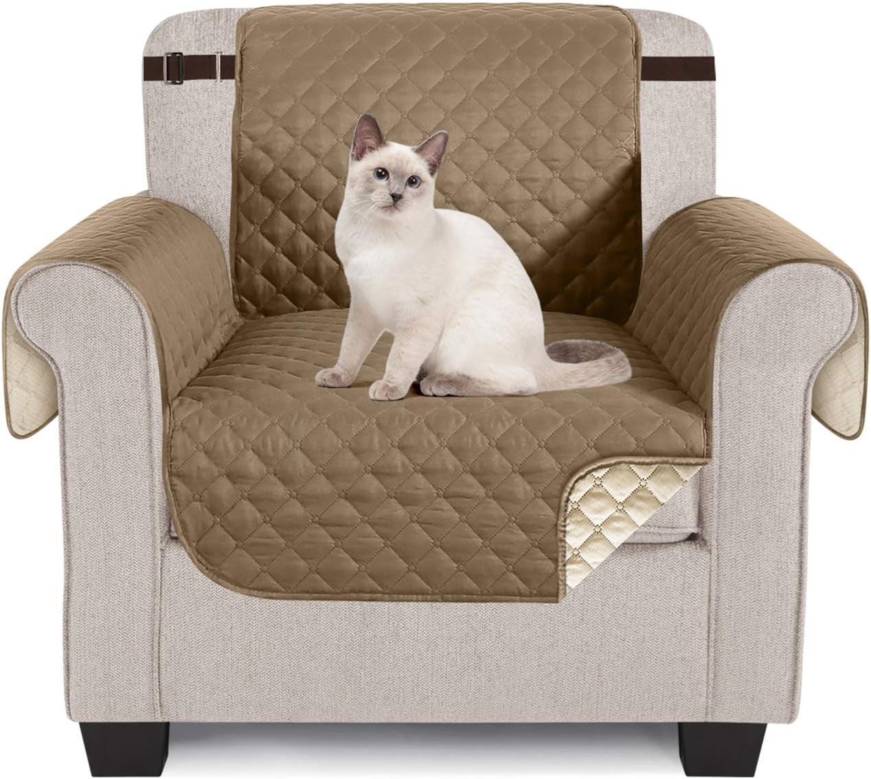 TAOCOCO Sofa Slipcovers 1 Seater,Sofa Settee Covers with Storage Pockets,Non Slip Couch Covers,Washable Sofa Protector for Kids/Dogs/Pets(Brown)