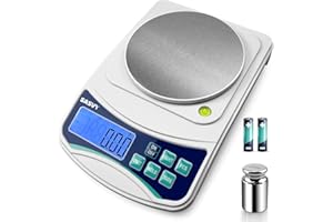 SASVY Digital Lab Scale 1000g x 0.01g oz/g/ct/DWT/tl/gn/ozt Precision Electronic Scientific Scale Analytical Balance for Laboratory Jewelry Kitchen, Includes 100g Weight and 2 x AAA Batteries
