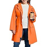 Kikibell Plus Size Rain Jackets for Women Raincoats Waterproof Windbreaker Jacket Hooded Outdoors Trench Coat with Pockets