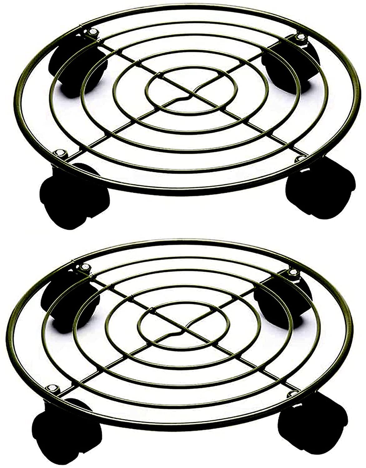 ETRAVEL Heavy Duty Rust Proof Steel Plant Caddy with Wheels 12 Inch Rolling Plant Stand 2pcs Round Planter Rollers Movable Flower Pot Pallet Indoor Outdoor Potted Plant Dolly Trolley