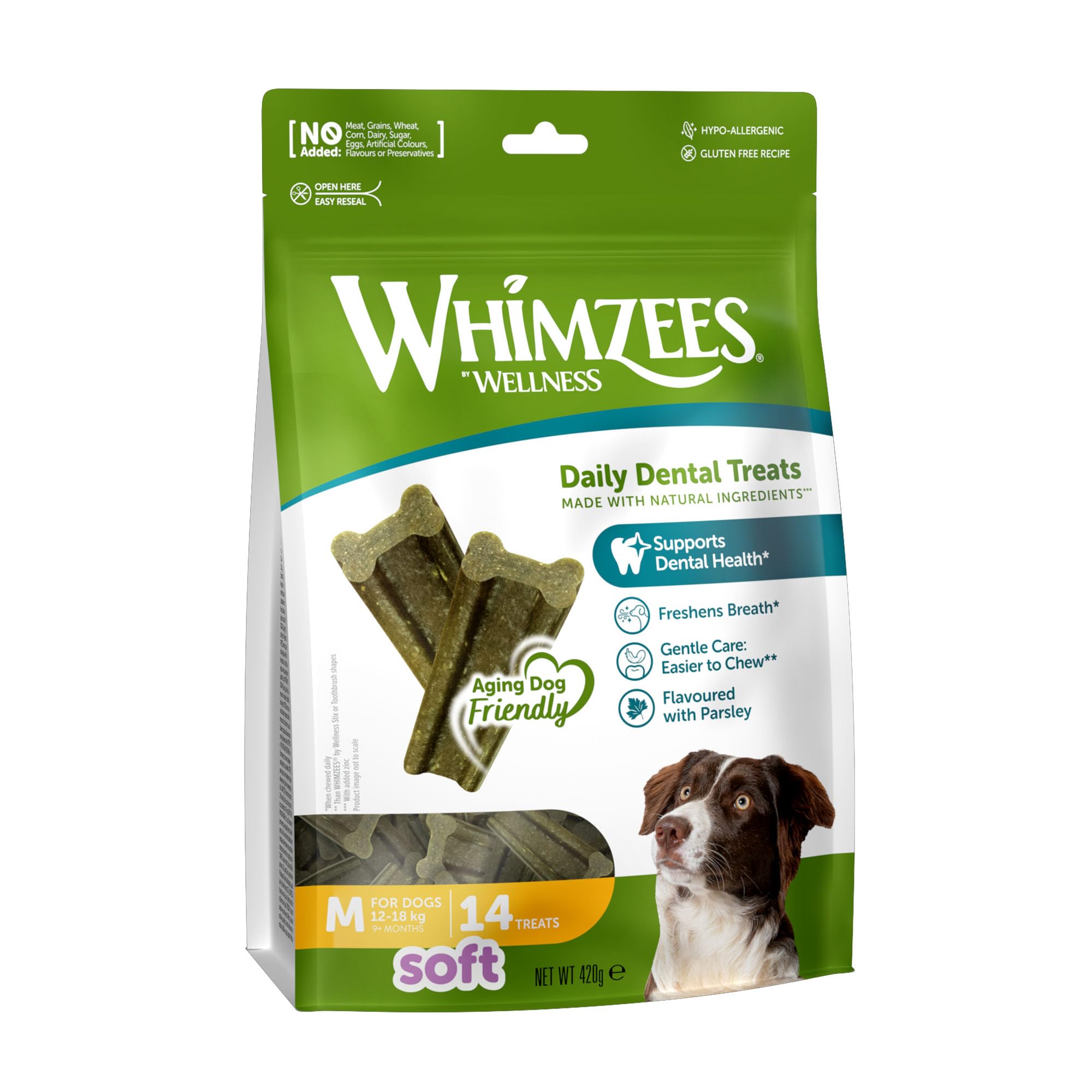 WHIMZEES Softer Dog Dental Stix M, 14 Pieces – Size M, Dog Dental Sticks for Medium Breeds, Natural and Grain Free, Rawhide-Free, Vegetarian, No Added Sugar — image 1