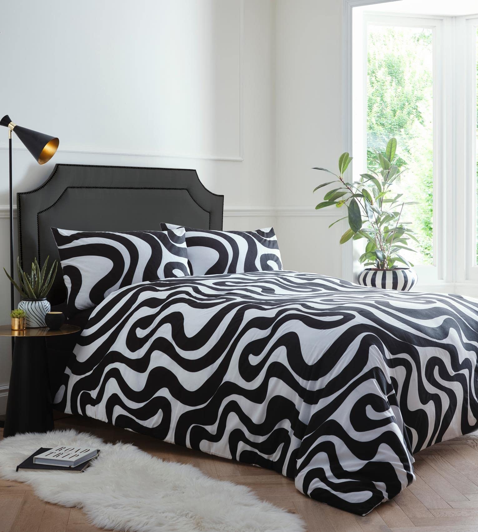 Portfolio Home Retro Waves Black King Size Duvet Cover Set Bedding Bed Set Bed Linen