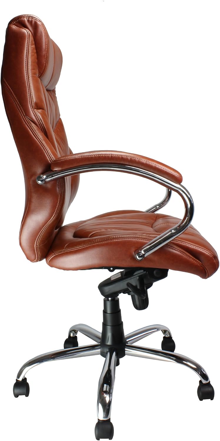 Eliza Tinsley 617KTAG/TN High Back Luxurious Leather Executive Armchair with Chrome Base - Brown - Image 3