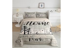 CASTLE FAIRY RV Happy Camping Bedding Comforters Queen Size,Home is Where We Park It Comforter Set Adult Women Room Decor, Farmhouse Camping Lovers Soft Duvet Set with 2 Pillowcases,3Pcs