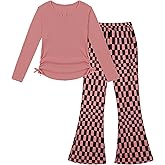 Crazyme Girls Clothes Long Sleeve Pure T-Shirt and Bell Bottom Pants 2 Pieces Fall Winter Clothes for Teen Girls 6-14