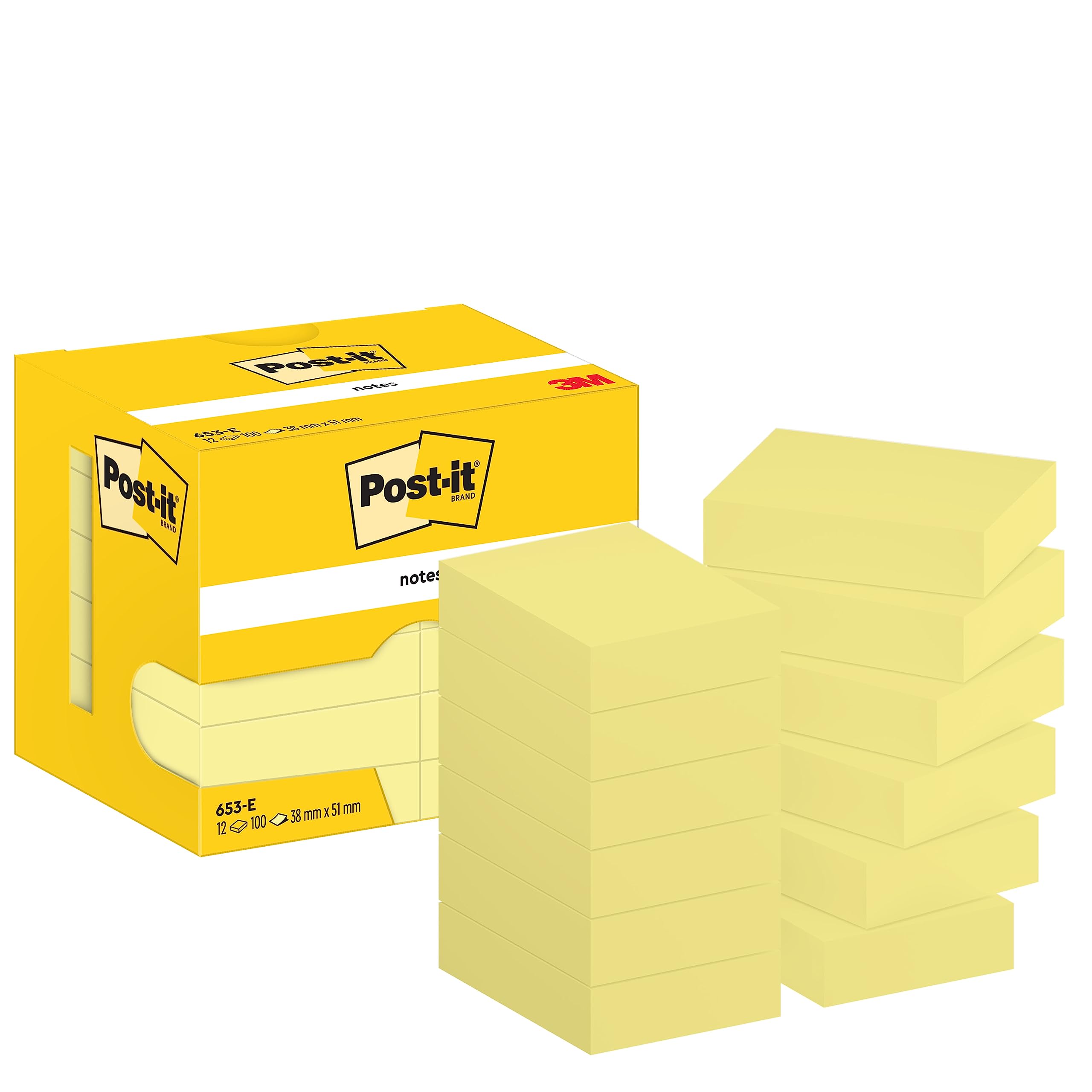 Post-it Notes Canary Yellow, Pack of 12 Pads,100 Sheets per Pad, 38 mm x 51 mm, Canary Yellow - Self-Stick Notes for Note Taking, to Do Lists & Reminders