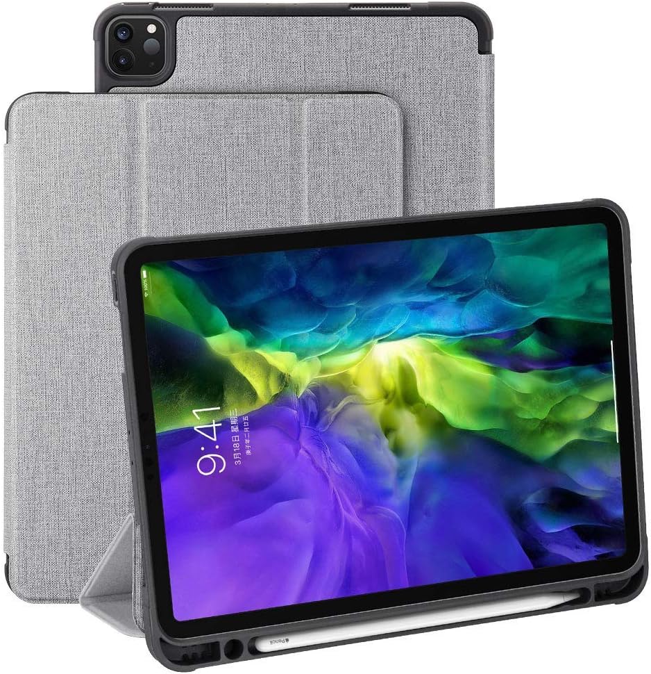 Redluckstar iPad Pro 11'' 2020 Case with Apple Pencil Holder, Smart Folio Flip Cover [Auto Wake/Sleep] [Magnetic Closure] Soft TPU + PU Leather Book Case for Apple iPad Pro 11 2020 (Gray)