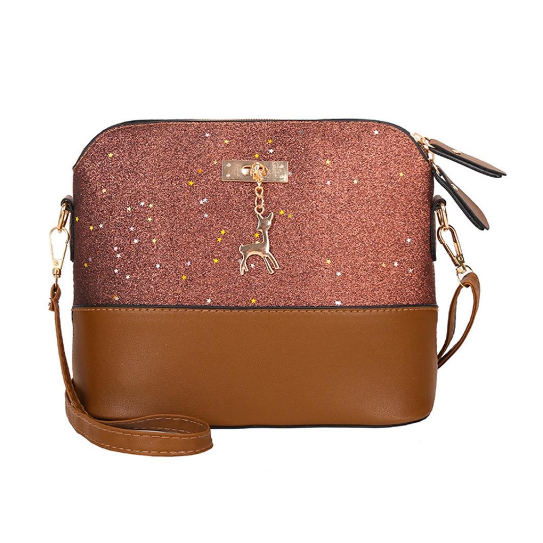 Clearance! Nevera Womens Glitter Leather Crossbody Bag Sequins Small Deer Shoulder Bags Messenger Bag (Black) : Beauty