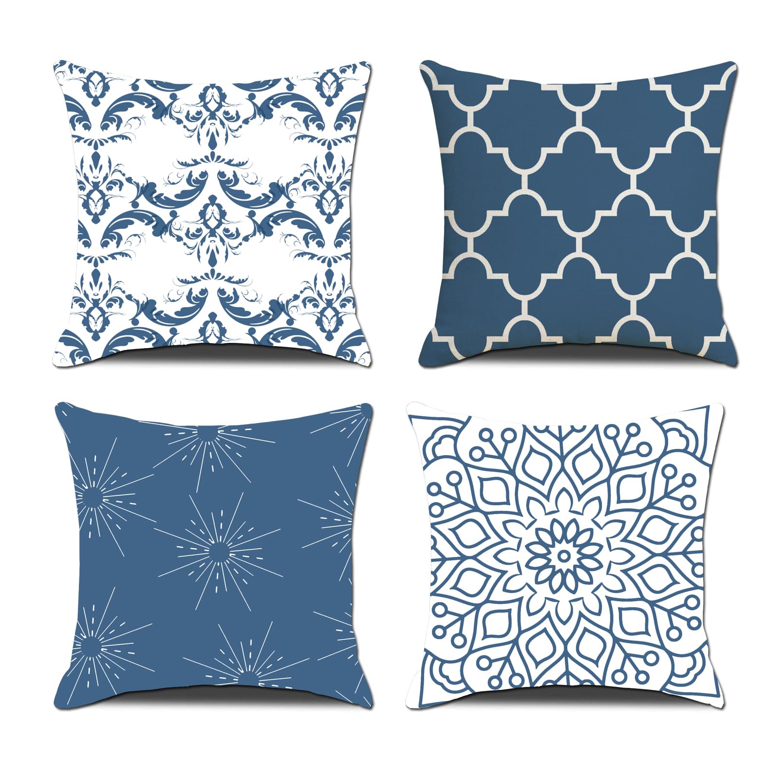 Cushion Covers 60cm x 60cm Blue Velvet 4pcs Double Print Soft Throw Pillow Case 20x20 inch Square Decorative Cushion Cover for Sofa Chair Patio Garden Blench Living Room Car Home Decor