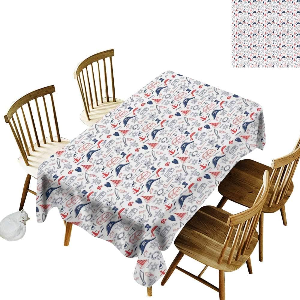 Floral Rectangular Tablecloth W50 x L80 Pirates Hand Drawn Style Criminal Sea Adventurer Pattern Nautical Sailor Theme Scarlet Navy Blue White for Home Party Wedding & More