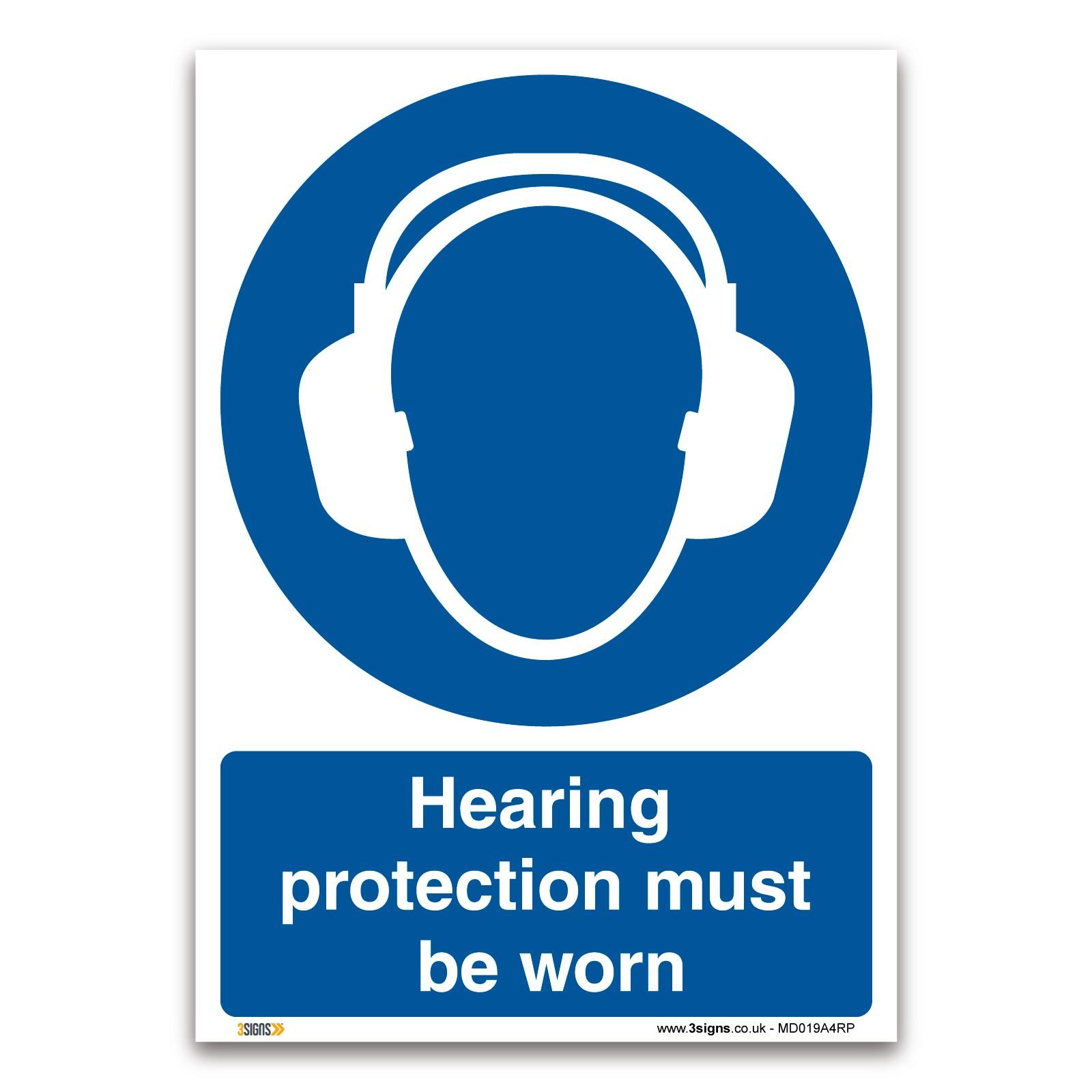 Hearing Protection Must Be Worn – A4 Rigid Plastic Mandatory PPE Safety Sign for Noisy Environments, Workshops, and Construction Sites — image 1