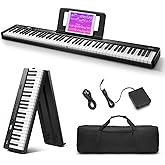 Eastar EP-10 Beginner Foldable Digital Piano 88 Key Full Size Semi Weighted Keyboard, Bluetooth Portable Electric Piano with Piano Bag