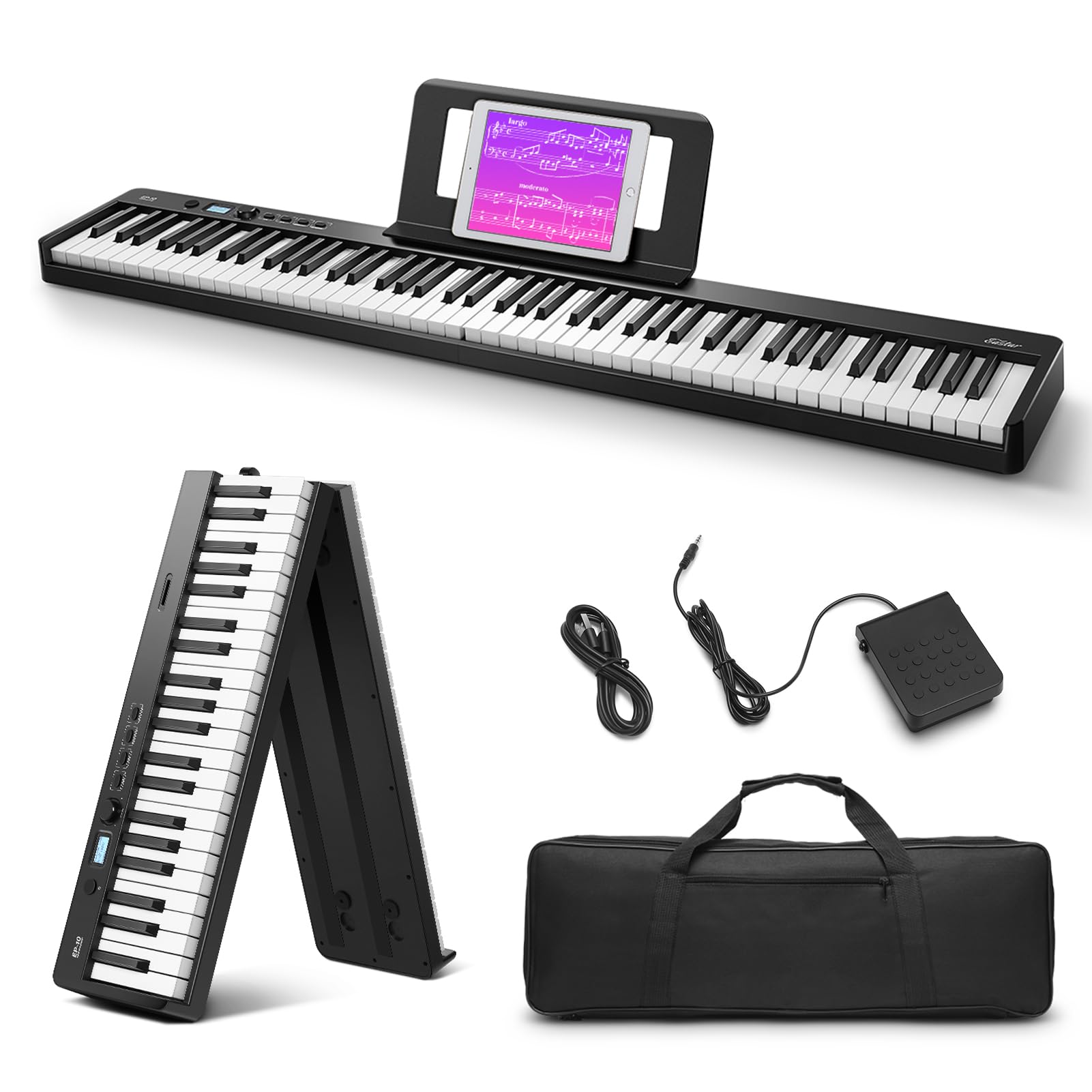 Eastar EP-10 Beginner Foldable Digital Piano 88 Key Full Size Semi Weighted Keyboard, Bluetooth Portable Electric Piano with Piano Bag