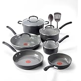 T-Fal Ultimate Hard Anodized 12-Piece Ceramic Nonstick Cookware Set, Oven Safe Up to 400&deg;F, Ceramic Pots and Pans Set, Frying Pans, Saucepan, Stockpot, Cooking Utensils, Stone