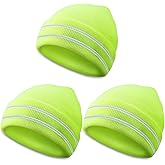 JenPen 3 Pcs Safety Beanie Reflective Hat Winter High Visibility Unisex Knit Beanie Hat Running Cap Headwear for Men Women