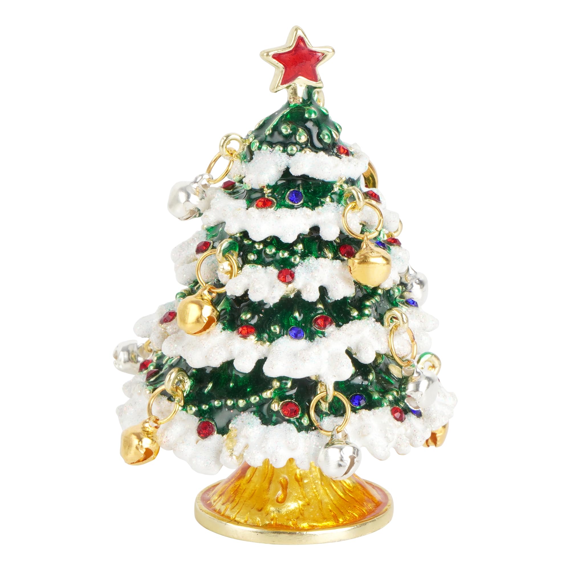 LA HAUTE Beautiful Pattern Crystal Studded Pewter Jewellery Trinket Box with Gift Box (Christmas Tree)