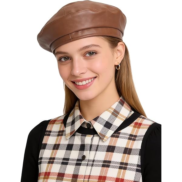 Gllutt PU Leather Artist Beret Hat for Women Inner Sweatband 