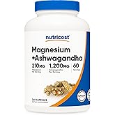Nutricost Magnesium + Ashwagandha Supplement (1410mg) 240 Capsules - 210mg of Magnesium, 1,200mg of Ashwagandha, Vegan, 60 Servings