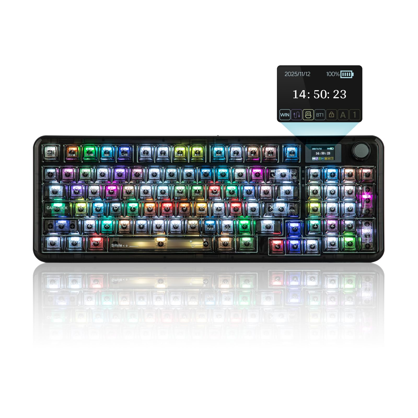 MechLands Aula F-NB98 Crystal Keyboard Wireless 3-Mode Connection Mechanical Keyboard with Display High Capacity 8000mAh Battery RGB Backlight (Black)