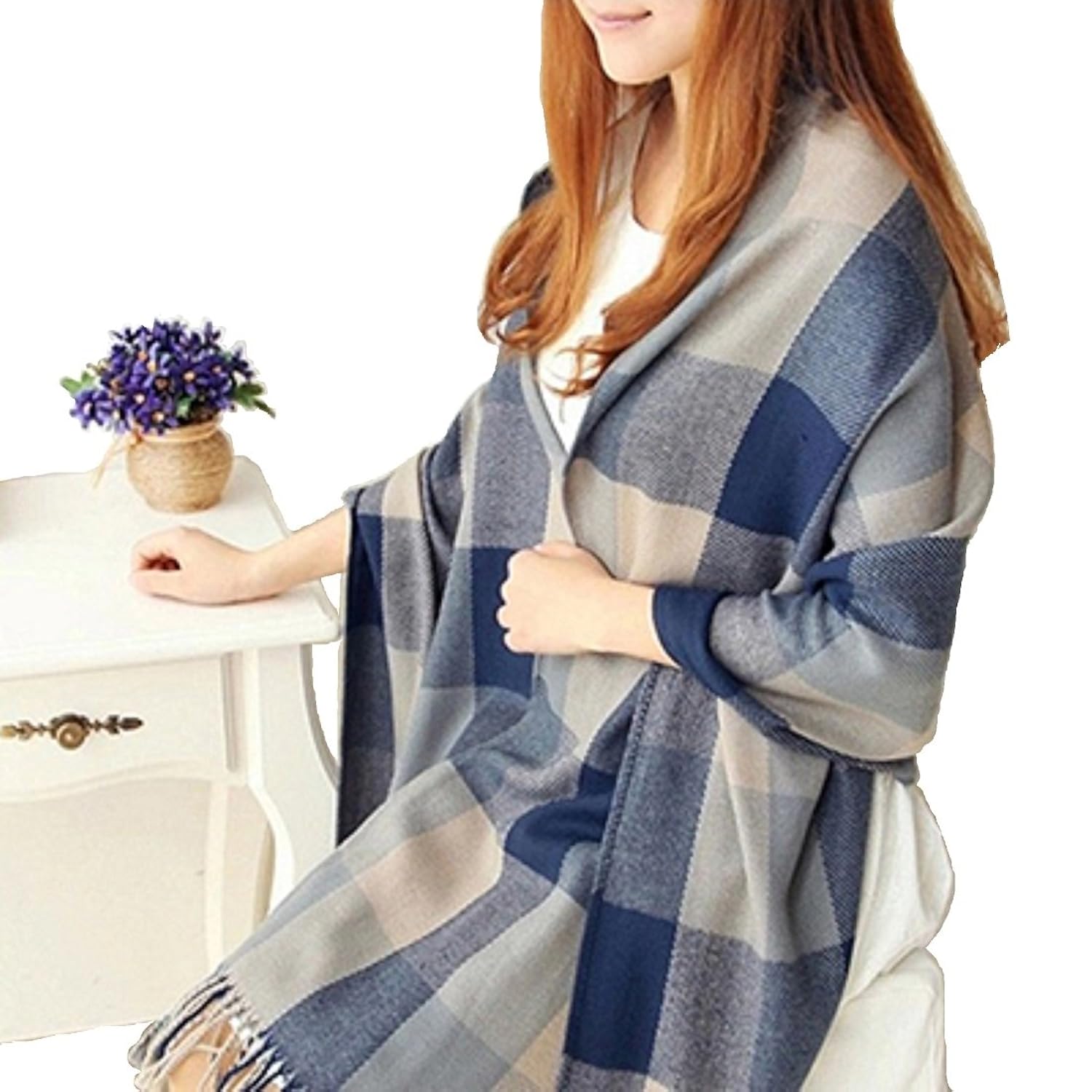 ziory blue 190cm*60cm winter neck scarf warm soft scarves plaid tassels shawl stole for girls and women